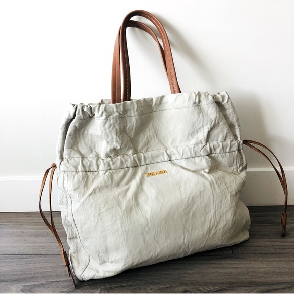 Prada Handbags - Prada Vintage Leather Tote Bag Ivory Gold